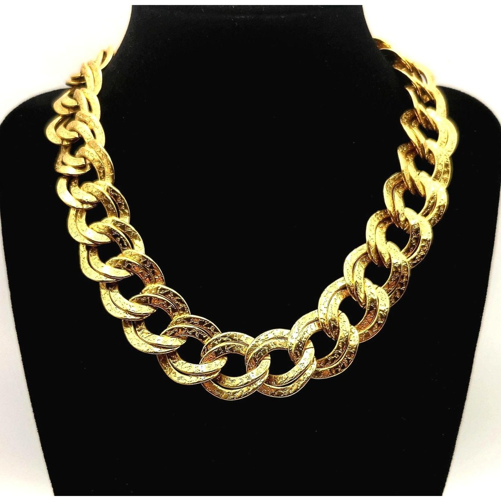Vintage Erwin Pearl Necklace Gold Tone Nugget Textured Chain Designer
